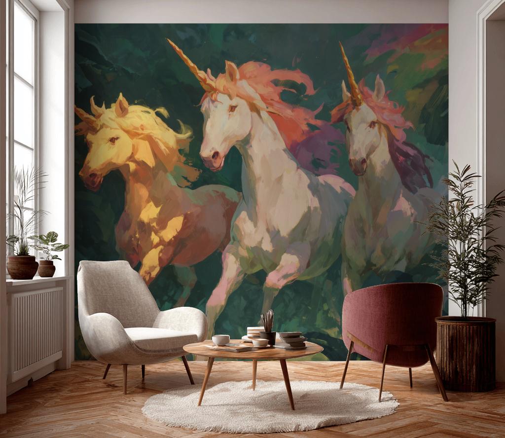 Shades Of Green Wallpaper Unicorn Fantasy Wall Mural