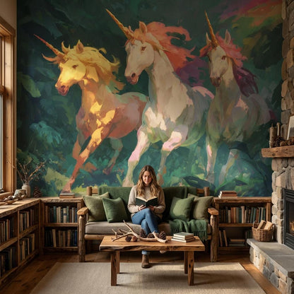 Shades Of Green Wallpaper Unicorn Fantasy Wall Mural