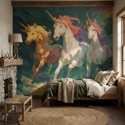 Shades Of Green Wallpaper Unicorn Fantasy Wall Mural