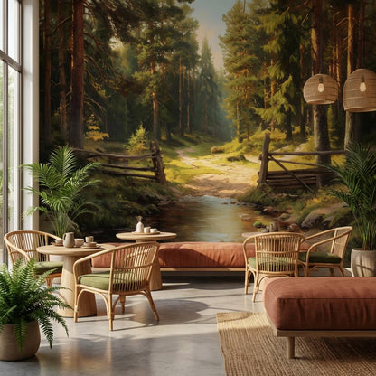 Forest Wallpaper Stream Rustic Wall Mural