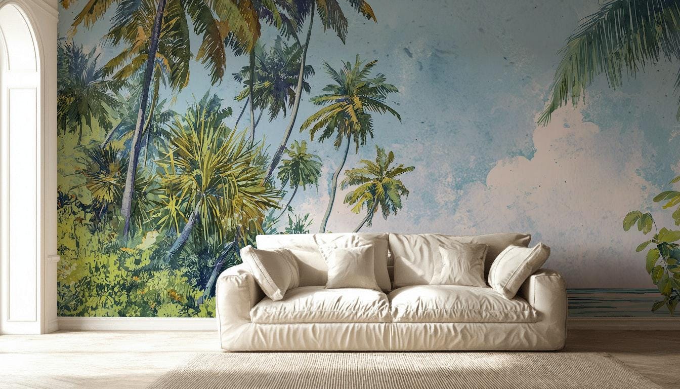 Tropical Beach Wallpaper Palm Sea Wall Mural