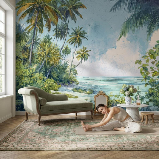 Tropical Beach Wallpaper Palm Sea Wall Mural