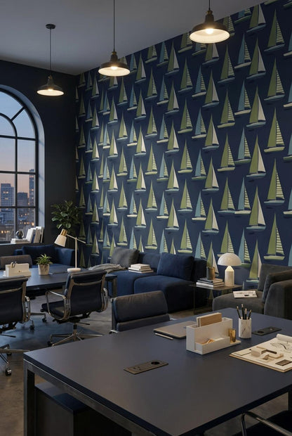 Nautical Sailboat Wallpaper Green Blue Wall Mural