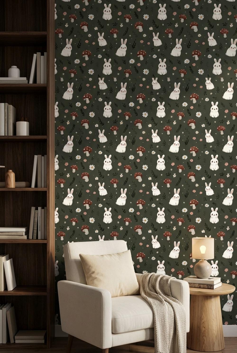 Bunnies Wallpaper Floral Whimsical Wall Mural