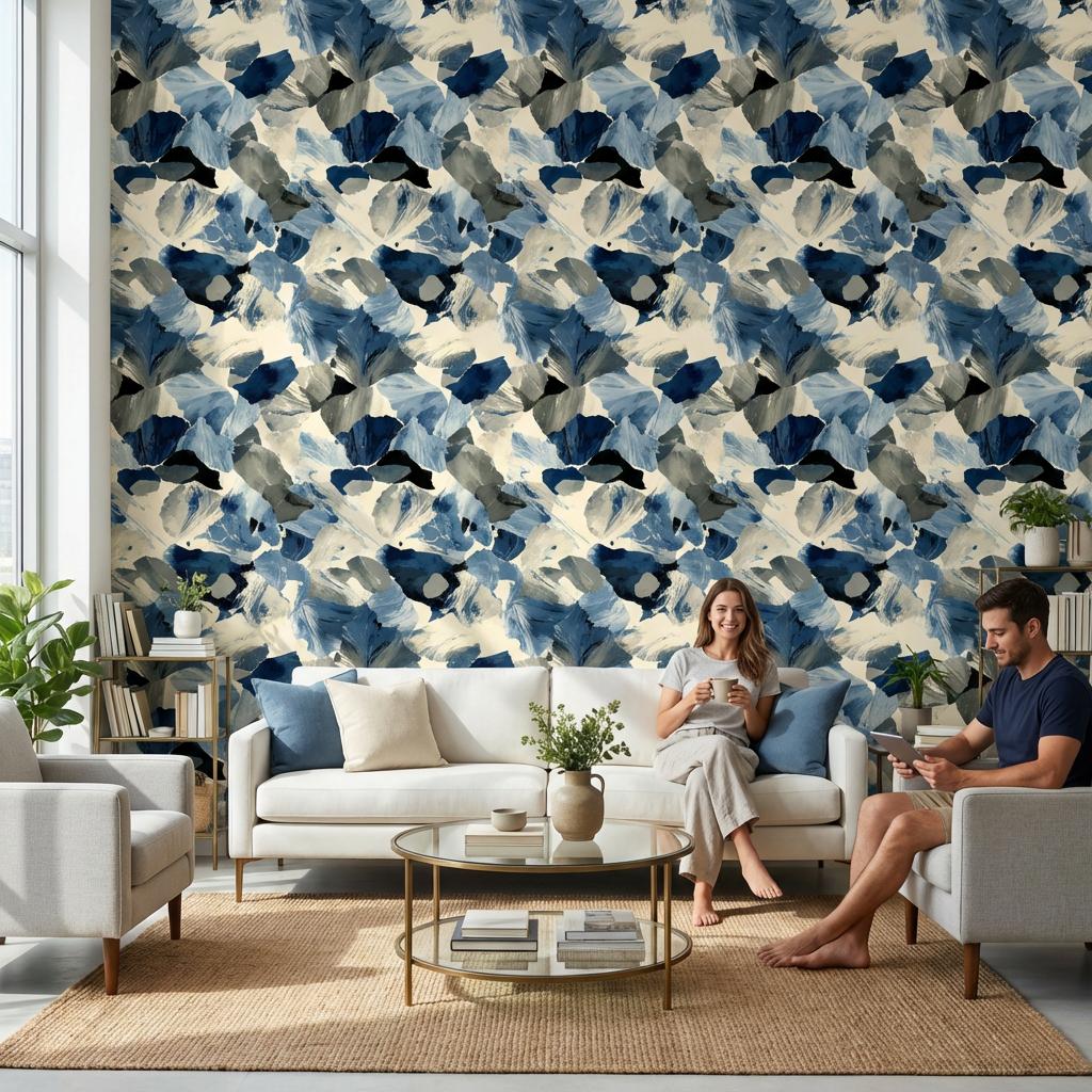 Abstract Wallpaper Blue Eclectic Wall Mural