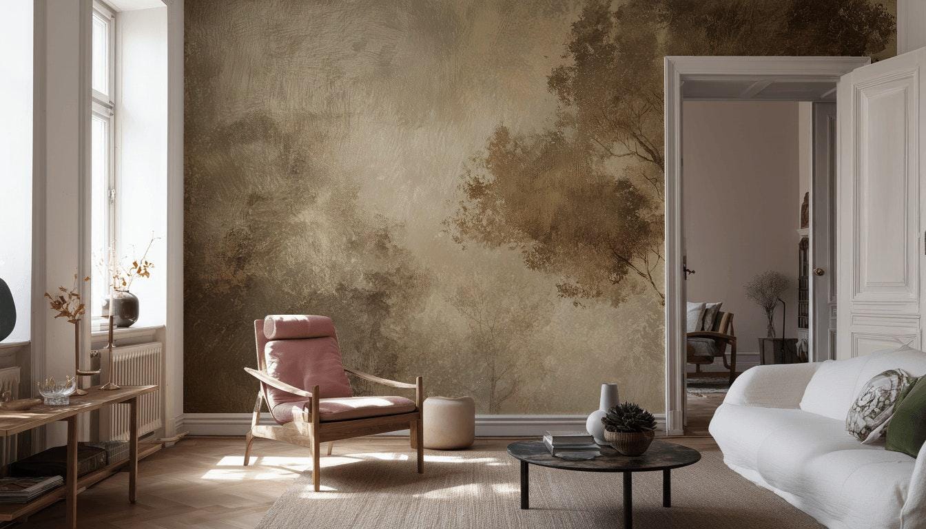 Vintage Landscape Wallpaper Tree Serene Wall Mural