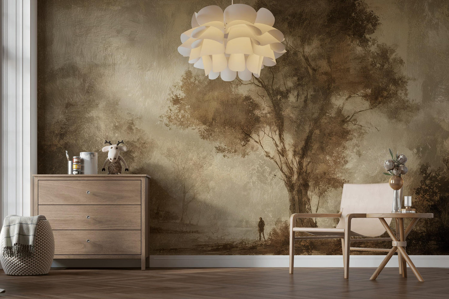 Vintage Landscape Wallpaper Tree Serene Wall Mural