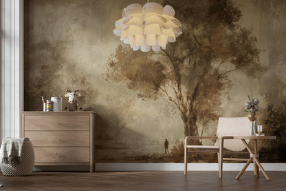 Vintage Landscape Wallpaper Tree Serene Wall Mural