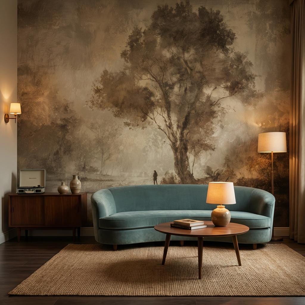 Vintage Landscape Wallpaper Tree Serene Wall Mural
