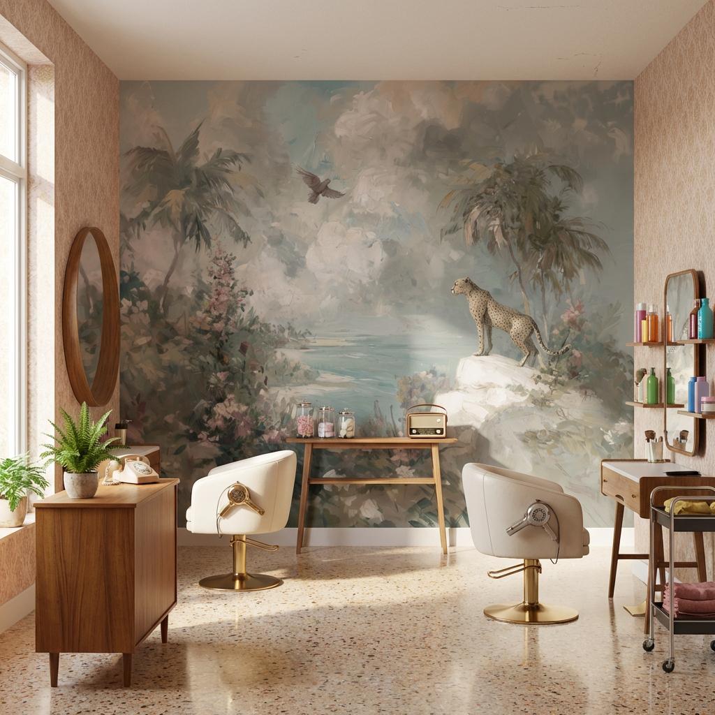 Tropical Cheetah Wallpaper Vintage Landscape Wall Mural