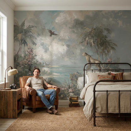 Tropical Cheetah Wallpaper Vintage Landscape Wall Mural