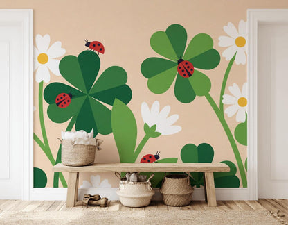 Clovers Wallpaper Minimalist Daisies Wall Mural