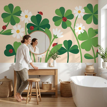 Clovers Wallpaper Minimalist Daisies Wall Mural