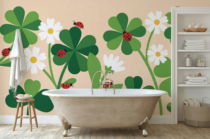 Clovers Wallpaper Minimalist Daisies Wall Mural