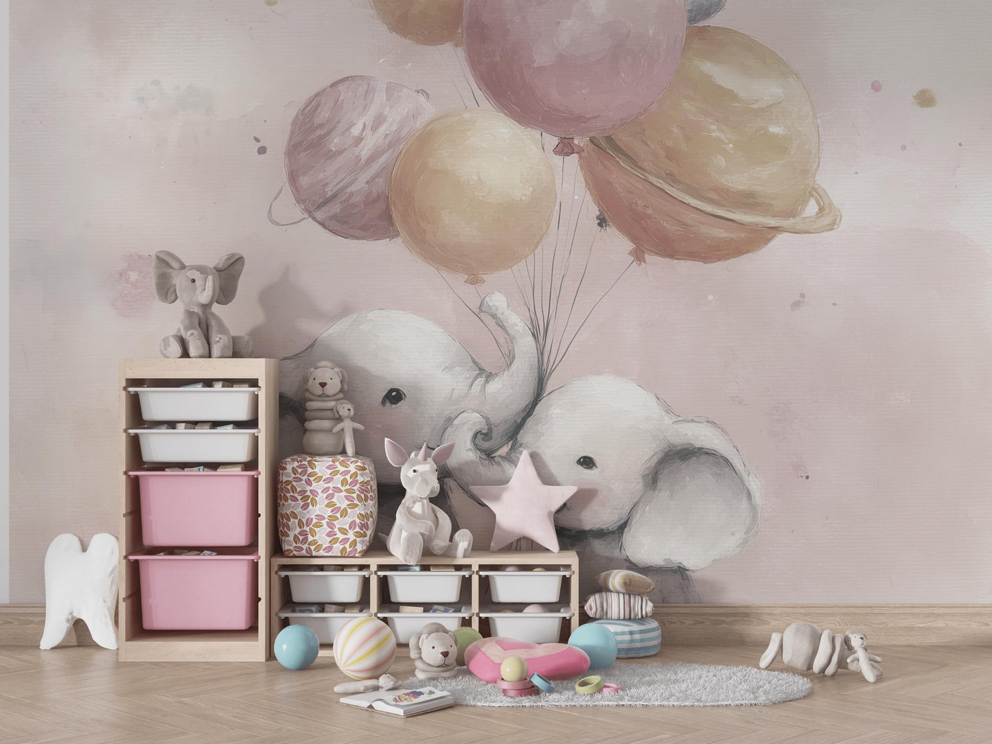 Elephants Wallpaper Pastel Whimsical Wall Mural