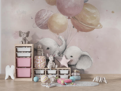 Elephants Wallpaper Pastel Whimsical Wall Mural
