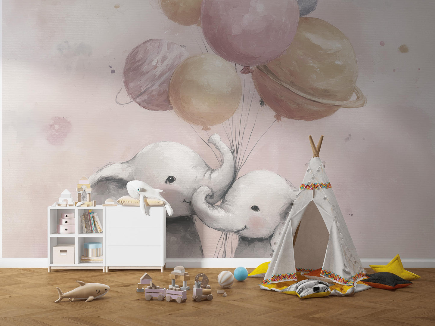 Elephants Wallpaper Pastel Whimsical Wall Mural