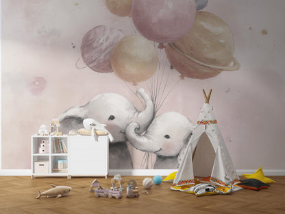 Elephants Wallpaper Pastel Whimsical Wall Mural