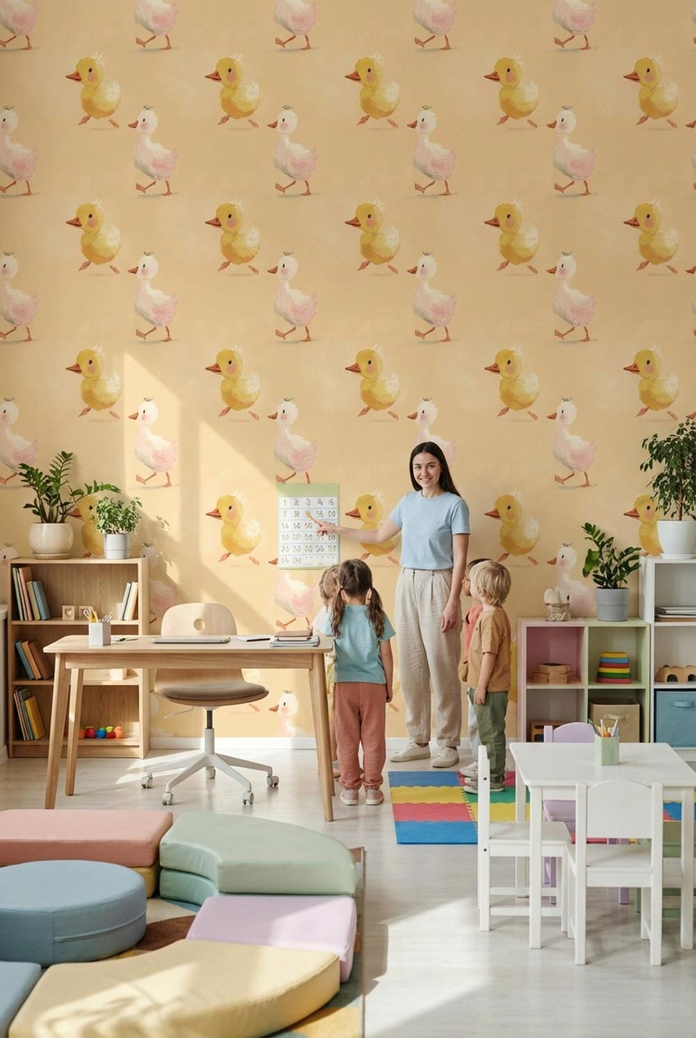 Ducklings Wallpaper Beige Cartoon Wall Mural