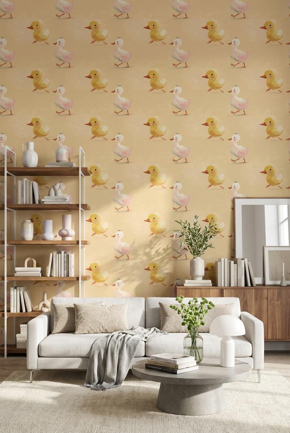 Ducklings Wallpaper Beige Cartoon Wall Mural