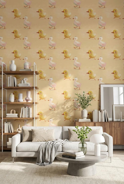 Ducklings Wallpaper Beige Cartoon Wall Mural