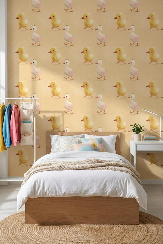 Ducklings Wallpaper Beige Cartoon Wall Mural