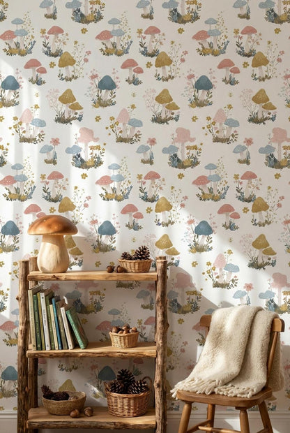 Mushrooms Wallpaper Floral Whimsical Wall Mural