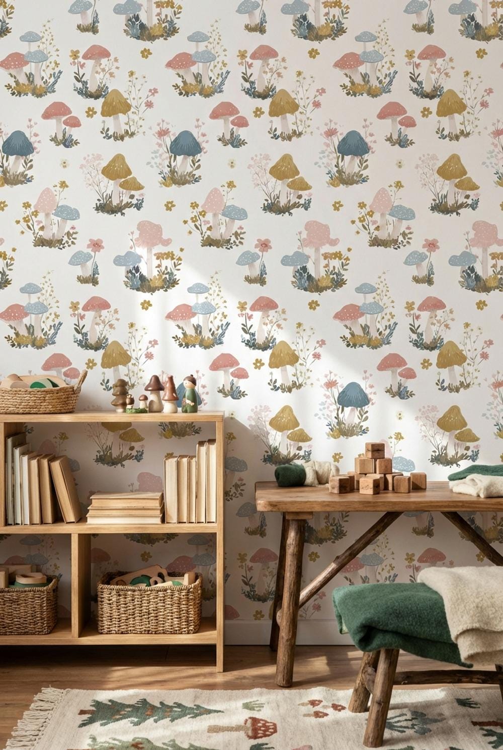 Mushrooms Wallpaper Floral Whimsical Wall Mural