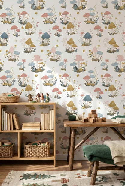 Mushrooms Wallpaper Floral Whimsical Wall Mural