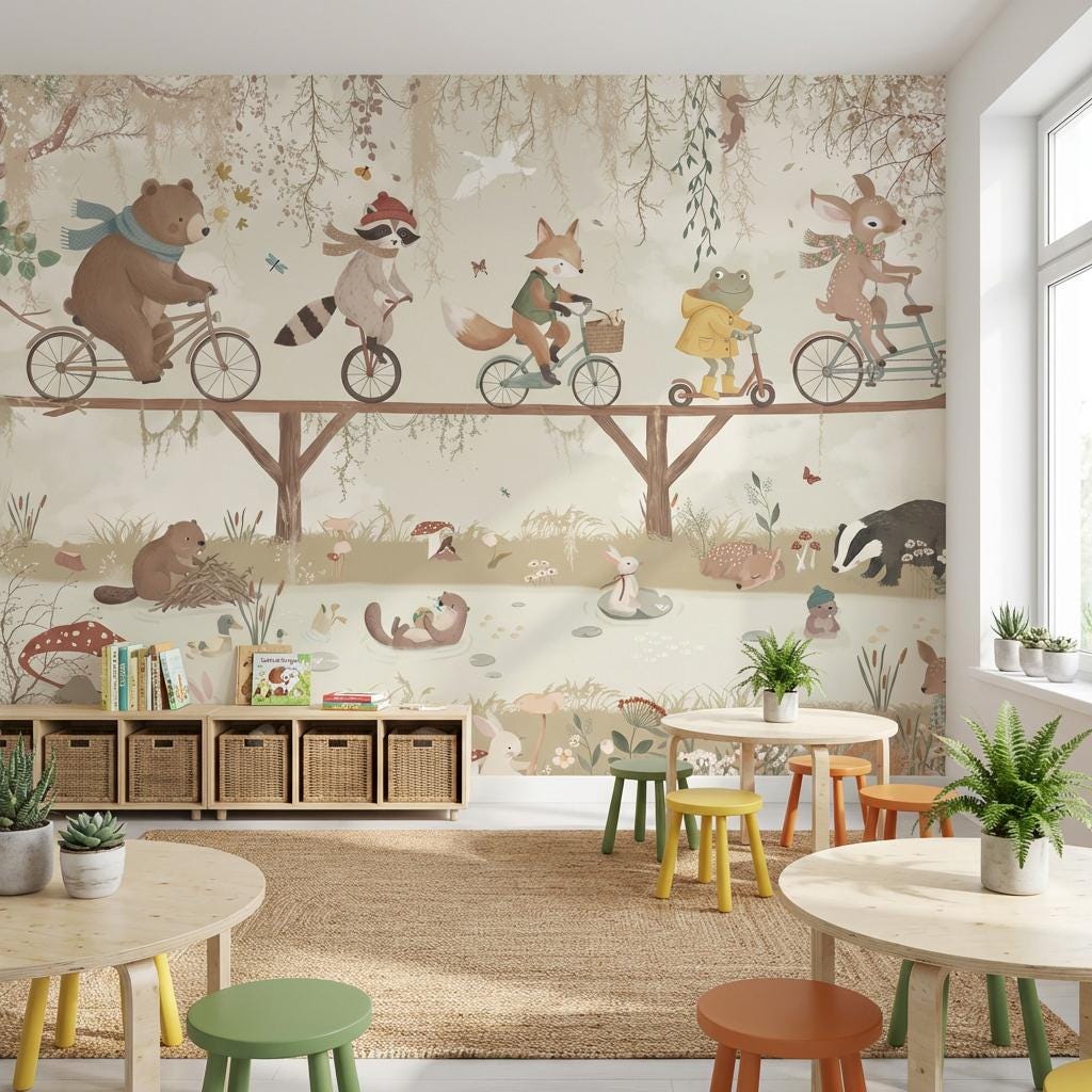 Whimsical Animals Wallpaper Vintage Nature Wall Mural