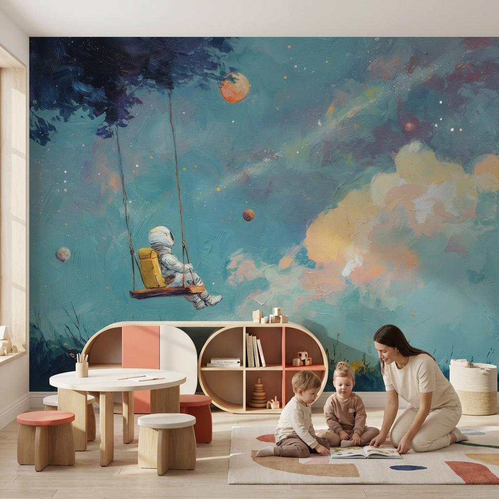 Astronaut Wallpaper Swing Cosmic Wall Mural
