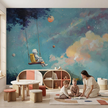 Astronaut Wallpaper Swing Cosmic Wall Mural
