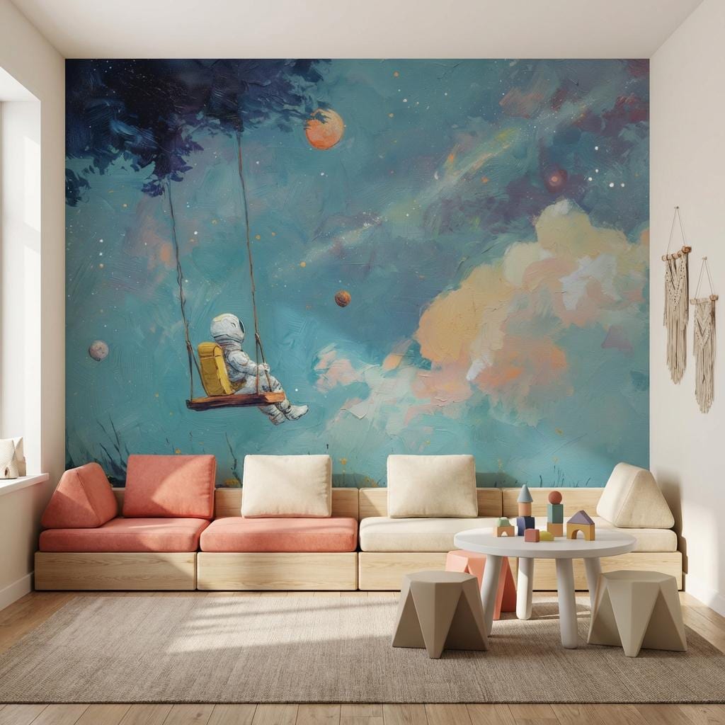 Astronaut Wallpaper Swing Cosmic Wall Mural