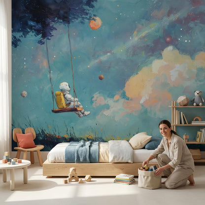 Astronaut Wallpaper Swing Cosmic Wall Mural