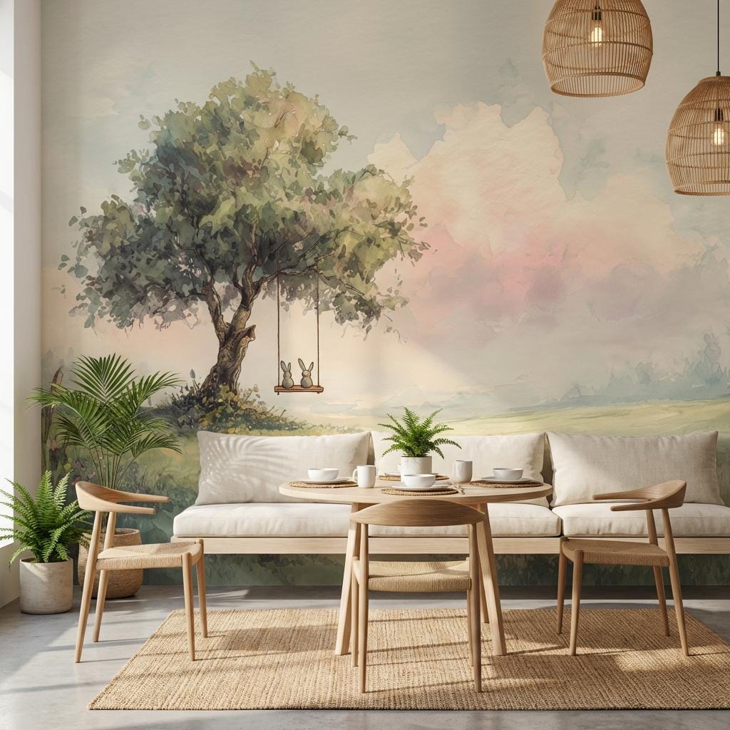 Watercolor Landscape Wallpaper Serene Nature Wall Mural