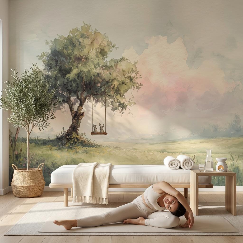 Watercolor Landscape Wallpaper Serene Nature Wall Mural