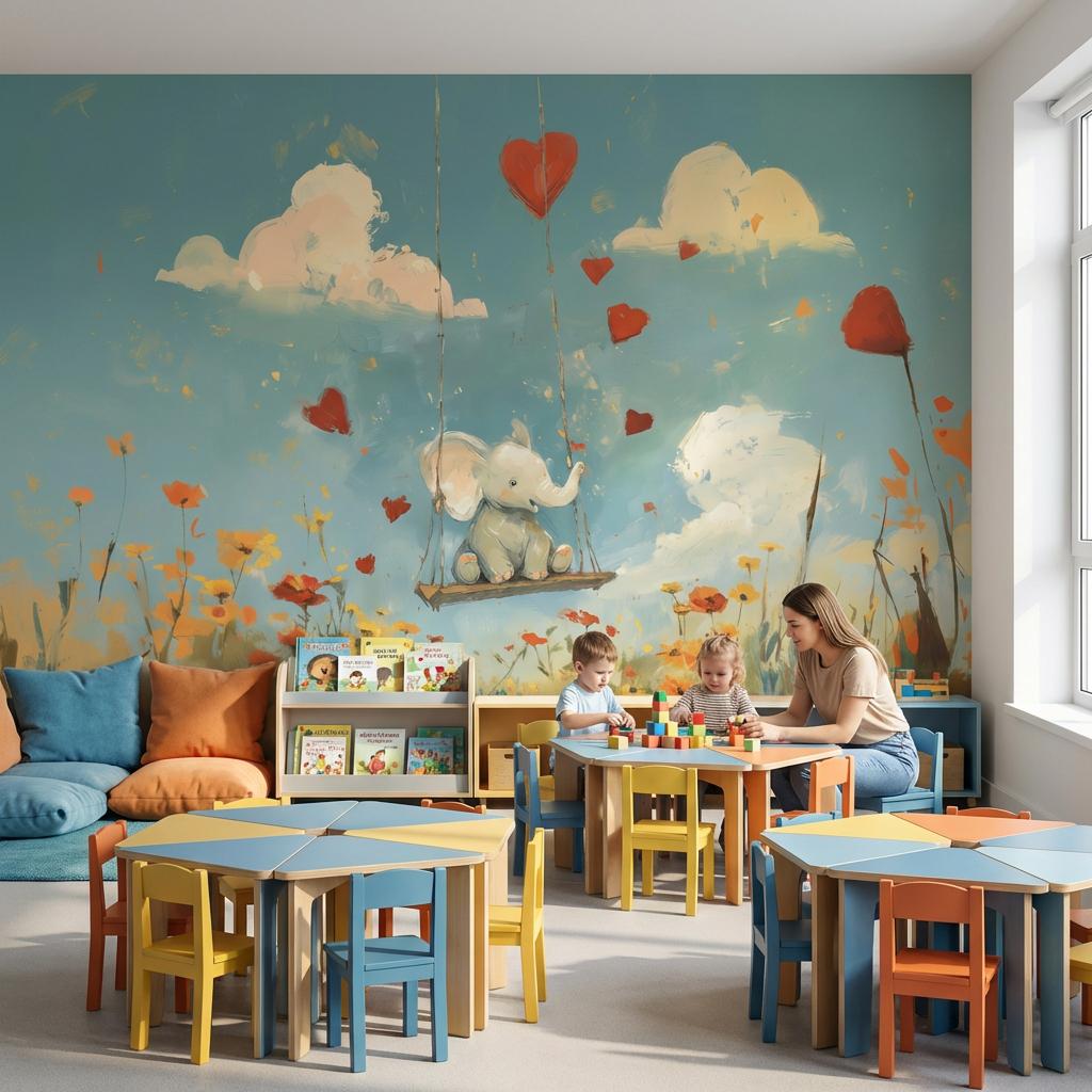 Elephant Wallpaper Swing Whimsical Wall Mural