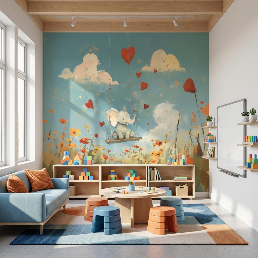 Elephant Wallpaper Swing Whimsical Wall Mural