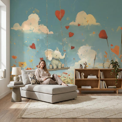 Elephant Wallpaper Swing Whimsical Wall Mural