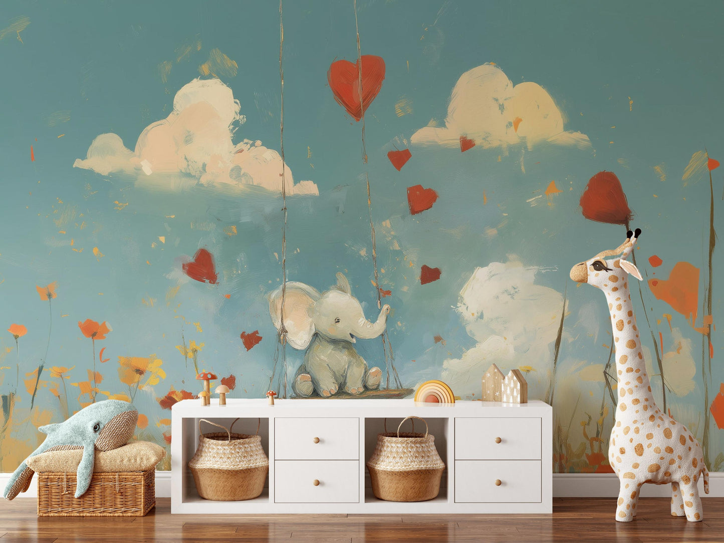 Elephant Wallpaper Swing Whimsical Wall Mural