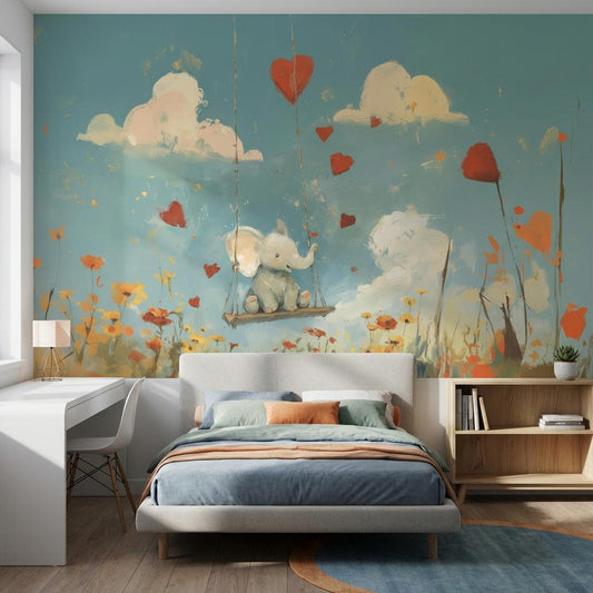 Elephant Wallpaper Swing Whimsical Wall Mural