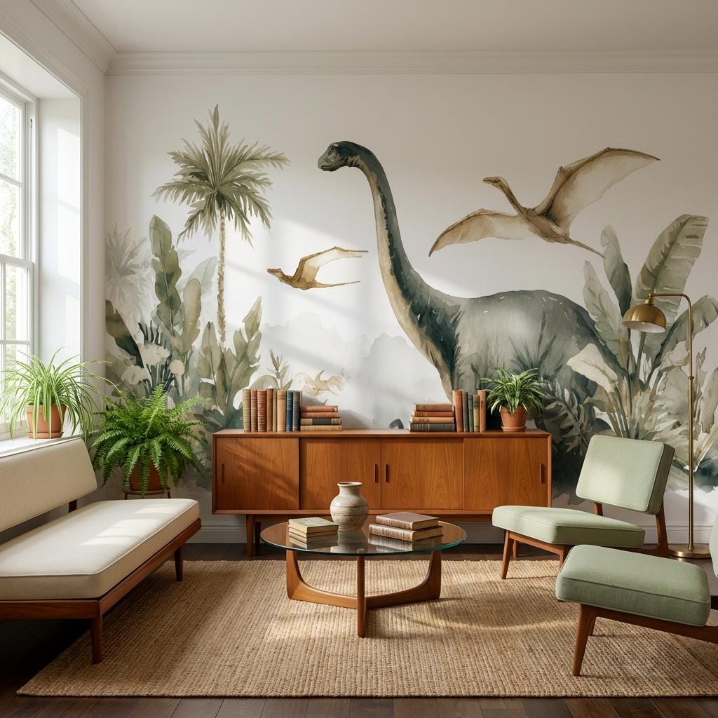 Shades Of Green Wallpaper Dinosaurs Tropical Wall Mural