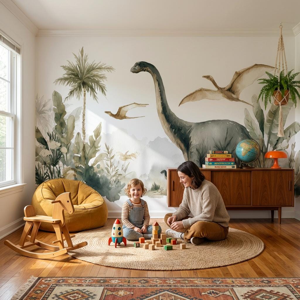 Shades Of Green Wallpaper Dinosaurs Tropical Wall Mural