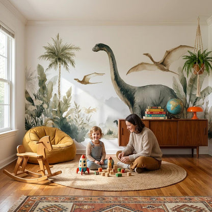 Shades Of Green Wallpaper Dinosaurs Tropical Wall Mural