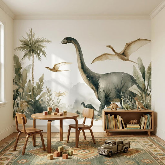Shades Of Green Wallpaper Dinosaurs Tropical Wall Mural
