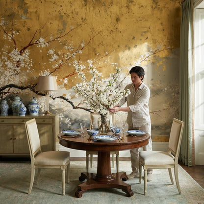 Floral Wallpaper Abstract Gold Wall Mural