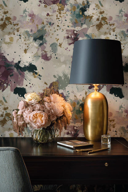Abstract Wallpaper Floral Gold Wall Mural