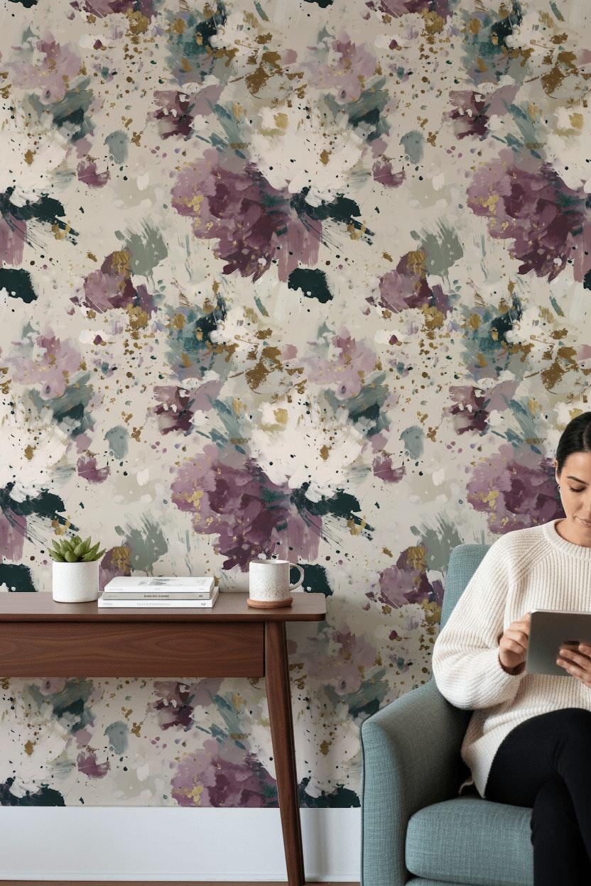 Abstract Wallpaper Floral Gold Wall Mural