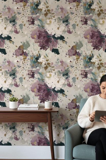 Abstract Wallpaper Floral Gold Wall Mural