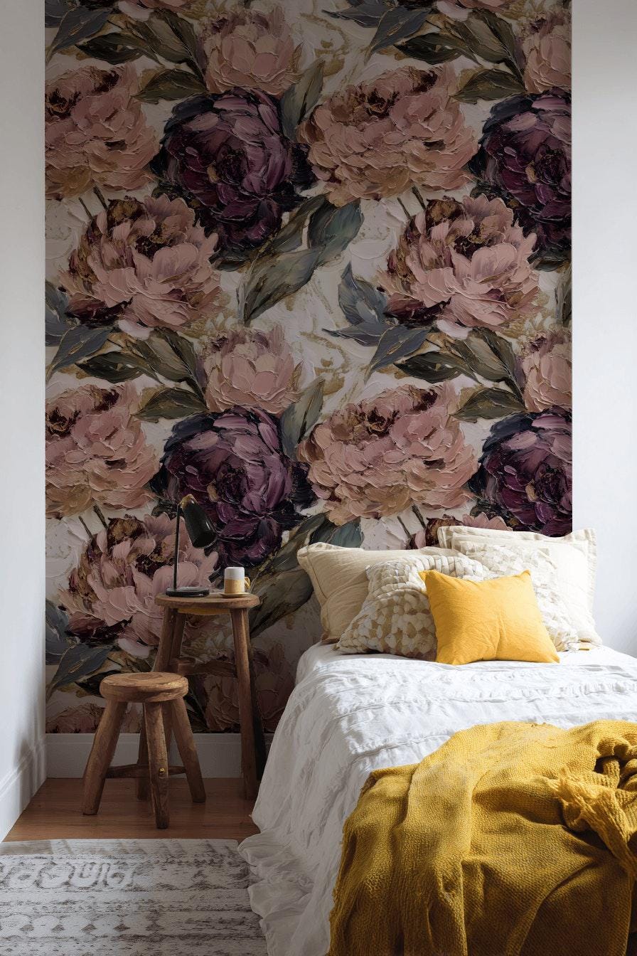 Elegant Floral Wall Decor Pink Peony Pattern Wallpaper